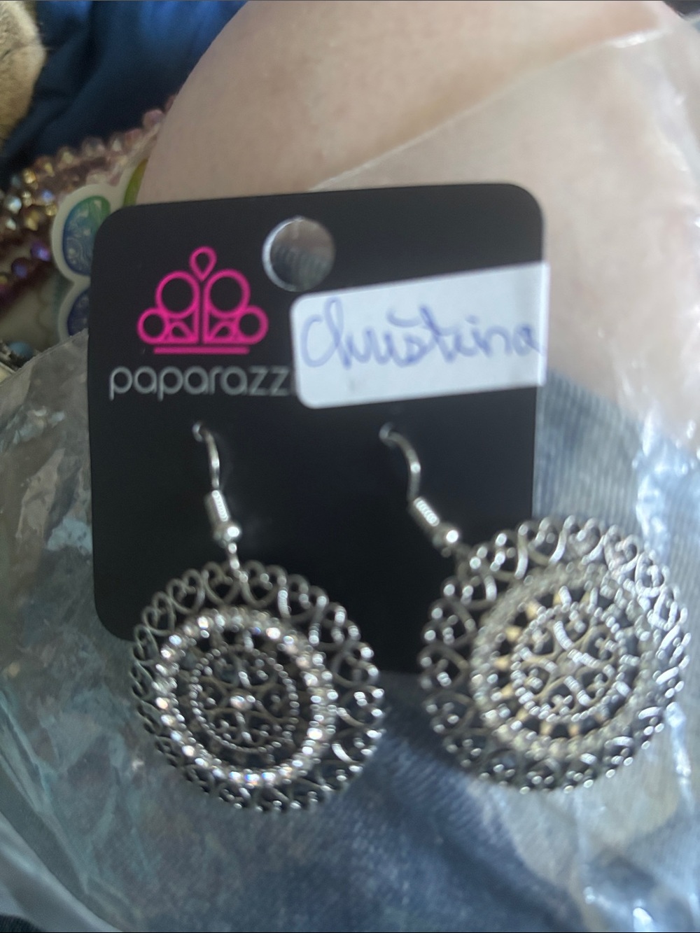 Paparazzi Silver Filigree Medallion Earrings